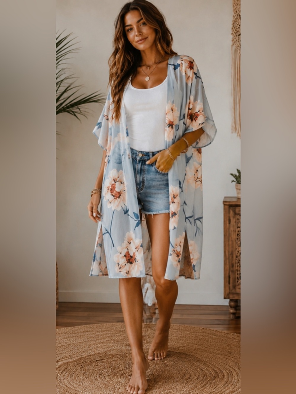 Free with any order Light Blue Floral Kimono Cardigan